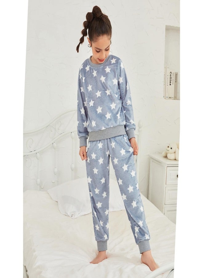 QPANCY Little Girls Fleece Pajamas, Soft Cozy Star Pullover Sweatshirt Pants Set for Kids Size 6 7 - Image 4